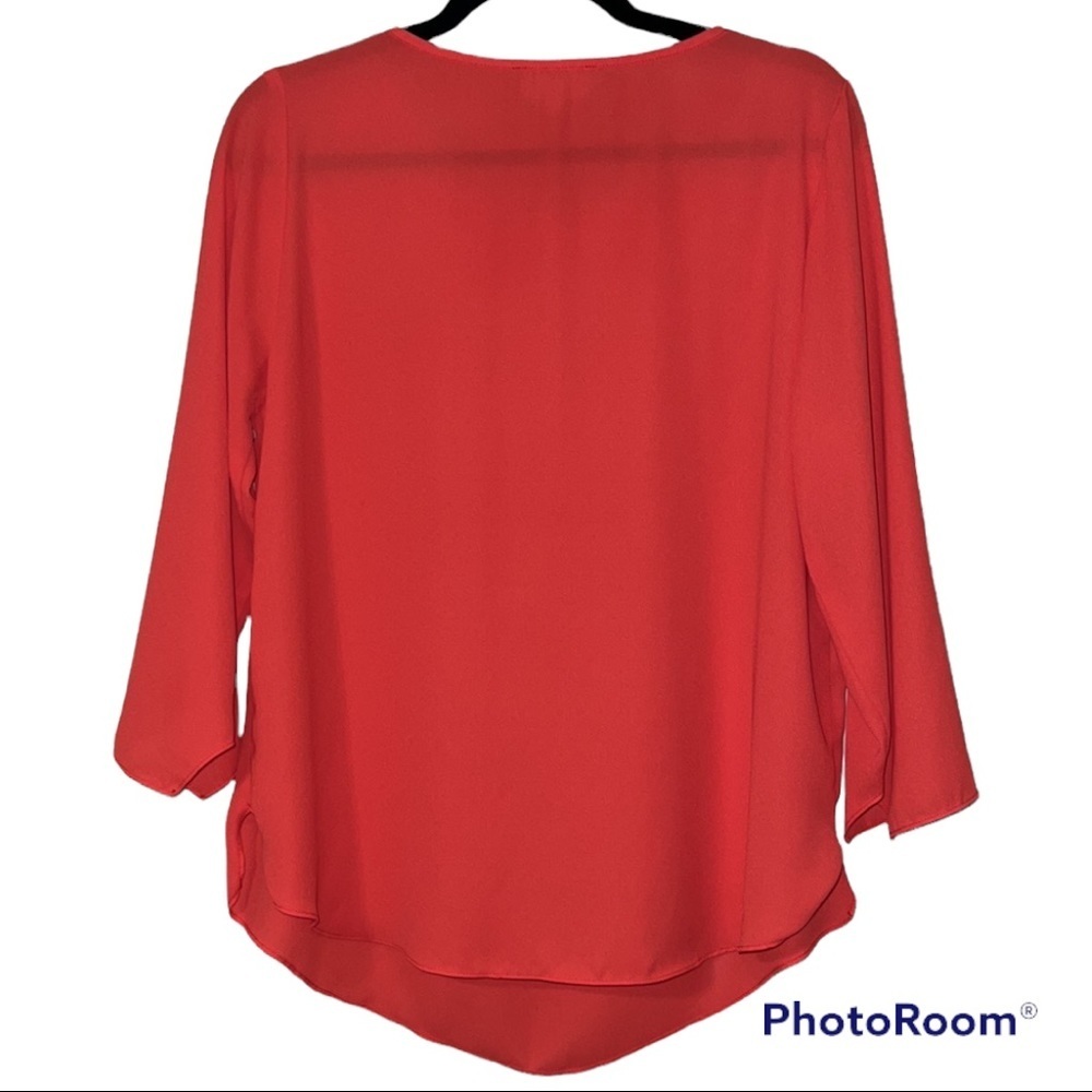 Veronica M. large blouse round neck 3/4 sleeve sheer orange polyester pre owned - Picture 7 of 8